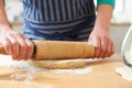 Close Up Of Hands Using Rolling Pin To Roll Out Pastry Royalty Free Stock Photo