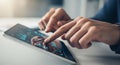Close Up Of Hands Using Tablet With Digital Interface Royalty Free Stock Photo