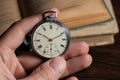 close up of hands with vintage pocket watch retro Royalty Free Stock Photo