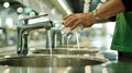 close-up of hands washing under modern sink tap Royalty Free Stock Photo