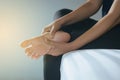 Close up of hands woman having a foot sole pain,Female feeling exhausted and painful