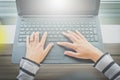 Close up hands woman working using laptop Royalty Free Stock Photo