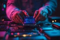 Close-up of hands working on smartphone with circuit boards, futuristic technology repair, electronic device diagnostics, tech Royalty Free Stock Photo