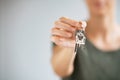 Woman holding house keys Royalty Free Stock Photo