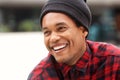 Close up handsome african american male fashion model laughing Royalty Free Stock Photo