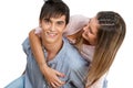 Close up of handsome couple piggybacking. Royalty Free Stock Photo