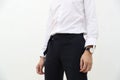 Close-up of A handsome man in white formal shirt and black long trousers