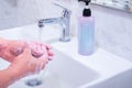 Close-up of handwashing. Protection pandemic minimalist.