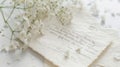 Close-up of a Handwritten Love Letter for Mother\'s Day Delicate Flowers White Emotional Wellness Celebrating, generative AI