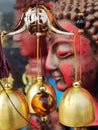 Close up of the hanging Bell and the background is budhha