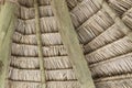 Close-up of hanging edge of thatched umbrellas on beach Royalty Free Stock Photo