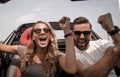 Close up.a happy couple travelling in the car Royalty Free Stock Photo