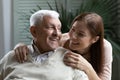 Close up happy daughter and elderly father enjoying tender moment Royalty Free Stock Photo