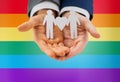 Close up of happy male gay couple with love symbol Royalty Free Stock Photo