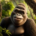 Happy Smiling Gorilla At Forest. Generative AI