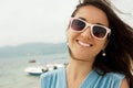 Close up Happy woman near ocean Royalty Free Stock Photo