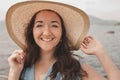 Close up Happy woman near ocean Royalty Free Stock Photo