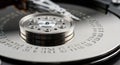 Close-up of Hard Disk Platter and ReadWrite Head Royalty Free Stock Photo