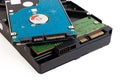 Close up of hard disk's internal and external mechanism hardware