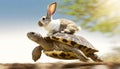 Hare on the Carapace of a Fast Turtle Running at Full Speed - Generative Ai