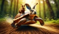 Close-up of a Hare on the Carapace of a Fast Turtle Running at Full Speed - Generative Ai