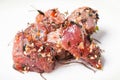 Close Up of Hawaiian Poke Raw Fish Prepared with Onions and Seaweed Royalty Free Stock Photo