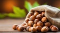 Close-Up of Hazelnuts in Burlap Sack AI Generated