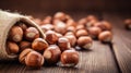 Close-Up of Hazelnuts in Burlap Sack AI Generated