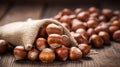 Close-Up of Hazelnuts in Burlap Sack AI Generated