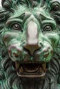 Close up of the head of a bronze sculpture of lion Royalty Free Stock Photo