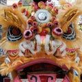 Close up, Head of The Chinese lion dance, traditional dance in Chinese culture which performers mimic a lion`s movements in a lio