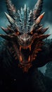 Close-Up Head of Mystical Dragon Making Ready for Fire Breath - Epic Medieval-Inspired Poster AI Generated