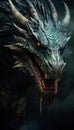 Close-Up Head of Mystical Dragon Ready for Fire Breath - Epic Medieval-Inspired Poster AI Generated