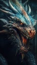 Close-Up Head of Mystical Dragon Ready for Fire Breath - Epic Medieval-Inspired Poster AI Generated