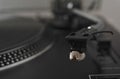 Close up with head and needle of a HiFi stereo turntable player Royalty Free Stock Photo