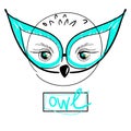 Close-up the head of an owl with glasses sketch fashion