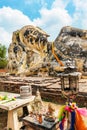 Close up of head Reclining Buddha at Wat Lokayasutharam in Ayutthaya, Thailand Royalty Free Stock Photo