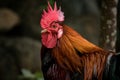 Close up head of red jungle fowl against blur background Royalty Free Stock Photo