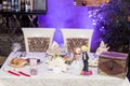 Close up head table for the newlyweds at the wedding hall. Royalty Free Stock Photo