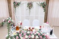 Close up head table for the newlyweds at the wedding hall. Royalty Free Stock Photo