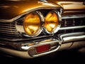 a close up of the headlight of a classic car