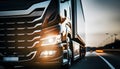 Close up on headlight of an european truck, illustration ai generative