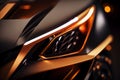 Close up on headlight of a generic and unbranded luxury car, generative ai illustration