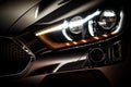 Close up on headlight of a generic and unbranded modern luxury car, generative ai illustration Royalty Free Stock Photo