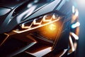 Close up on headlight of a generic and unbranded sport car, generative ai illustration Royalty Free Stock Photo