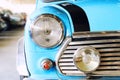 Close Up of Headlight Lamp Blue Vintage Classic Car Royalty Free Stock Photo