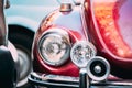 Close Up Headlight Of Old Retro Vintage Red Color Car Royalty Free Stock Photo