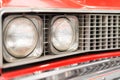 Close Up of Headlight of Red Classic Car Royalty Free Stock Photo