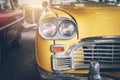 Close up headlight of yellow Retro classic car Royalty Free Stock Photo