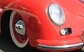 Close-up of headlights of white vintage car